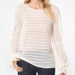 Michael Kors Womens Ivory Crochet Long Sleeves Open Knit Jacquard Top Size S